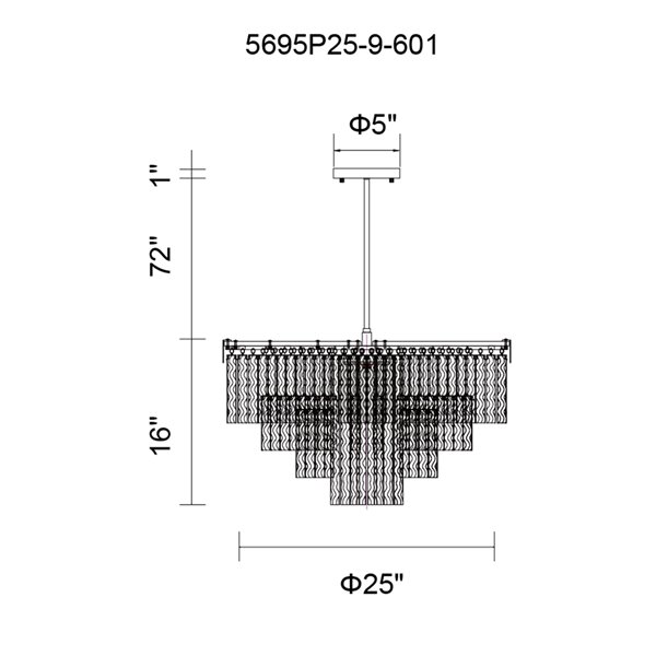 CWI Lighting Carlotta Chandelier - 9-Light - 25-in - Chrome