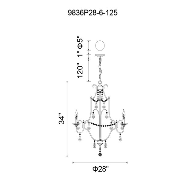 CWI Lighting Electra Chandelier - 6-Light - 28-in - Oxidized Bronze