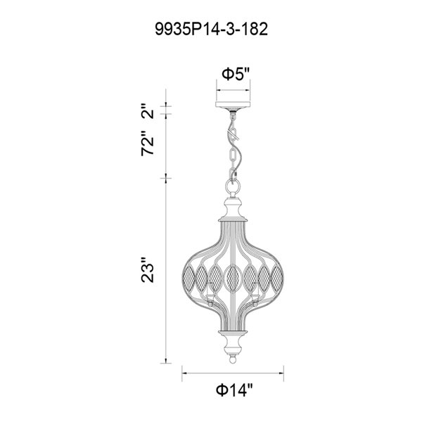 CWI Lighting Altair Chandelier - 3-Light - 14-in - Antique Bronze