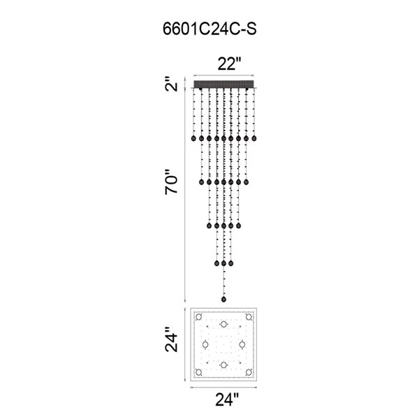 CWI Lighting Square Flush Mount Light - 8-Light - 24-in - Chrome