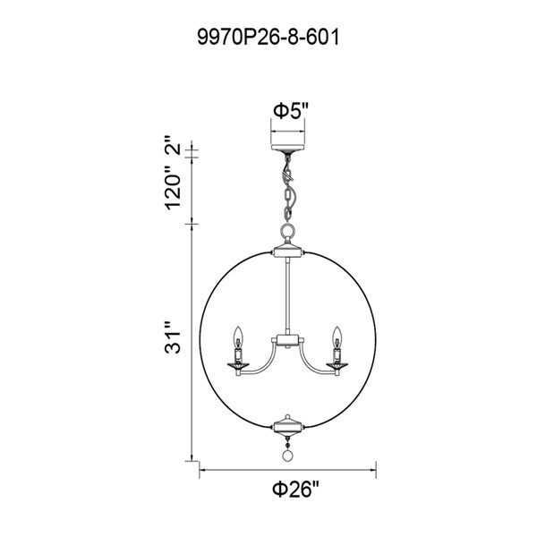 CWI Lighting Esia Chandelier - 8-Light - 26-in - Chrome