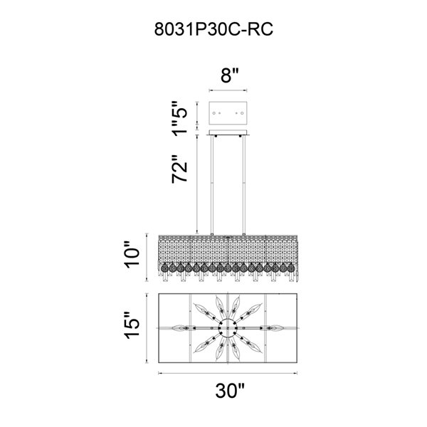 CWI Lighting Colosseum Down Chandelier - 10-Light - 15-in - Chrome