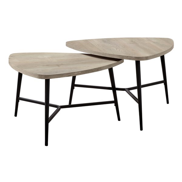 Monarch Specialties Accent Table Set - Taupe Reclaimed Wood and Black Metal - Set of 2