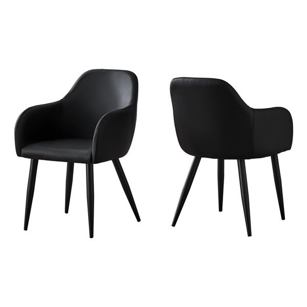 Monarch Specialties Dining Chair in Leather Look in Black - 33-in H - Set of 2