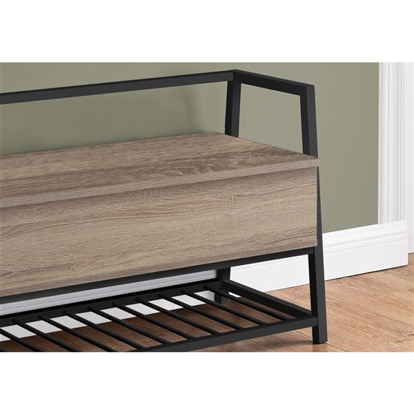 Monarch Specialties Hall Entry Bench Storage - Dark Taupe and Black Metal - 42-in