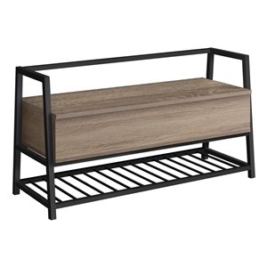 Monarch Specialties Hall Entry Bench Storage - Dark Taupe and Black Metal - 42-in