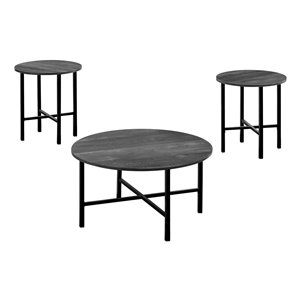 Monarch Specialties Accent Table Set - Black Reclaimed Wood and Black Metal - Set of 3