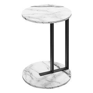 Monarch Specialties Accent Table - White Marble Look and Black Metal - 24-in H