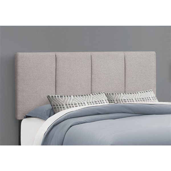 Monarch Specialties Bed in Grey Linen with Black Wood Legs - Queen Size