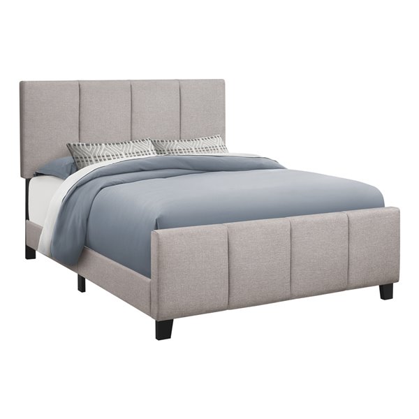 Monarch Specialties Bed in Grey Linen with Black Wood Legs - Queen Size