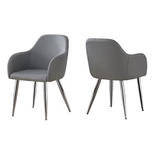 Chaise salle à manger Monarch Specialties en similicuir gris et métal chrome, 33 po H, ens. de 2