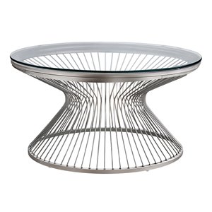 Monarch Specialties Coffee Table - Stainless Steel with Tempered Glass - 36-in