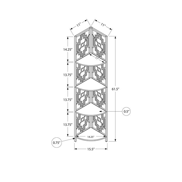 Monarch Specialties Corner Bookcase Etagere - Espresso and Black Metal - 62-in H