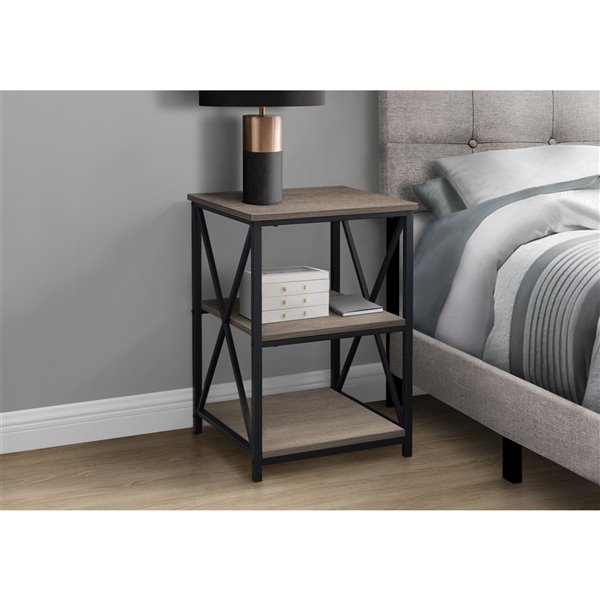 Monarch Specialties Accent Table - Dark taupe finish and Black Metal - 26-in H