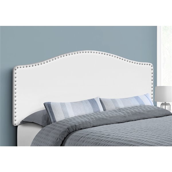 Monarch Specialties Headboard - White Leather Look - Queen Size