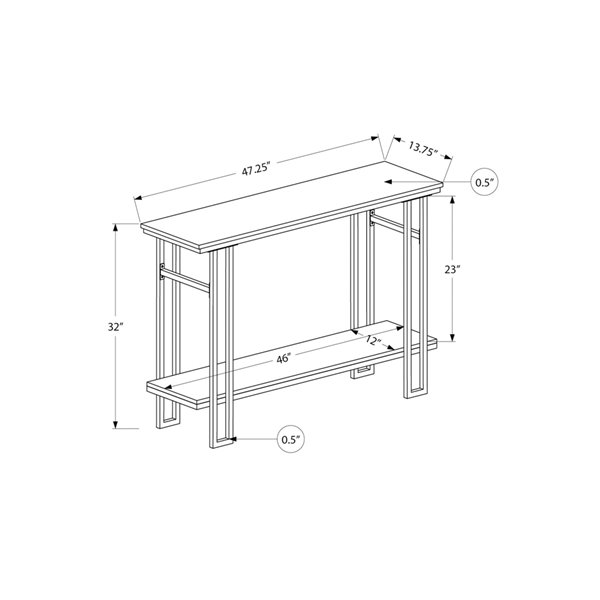 Monarch Specialties Console Table in Grey and Black Metal - 48-in L