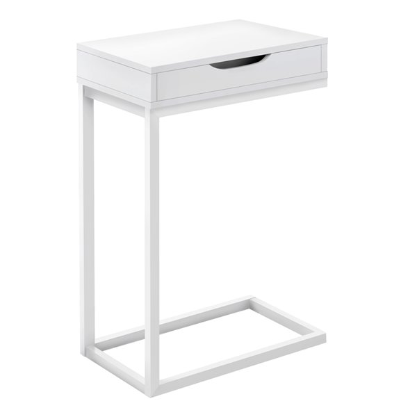 Monarch Specialties Accent Table with 1 Drawer - White Finish and White Metal