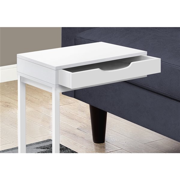 Monarch Specialties Accent Table with 1 Drawer - White Finish and White Metal