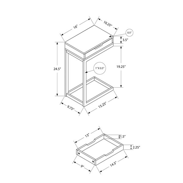 Monarch Specialties Accent Table with 1 Drawer - White Finish and White Metal