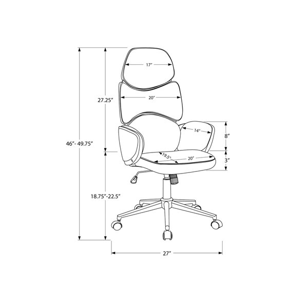 Monarch Specialties Office Chair with High Back Executive - Adjustable Seat Height - Grey Leather Look