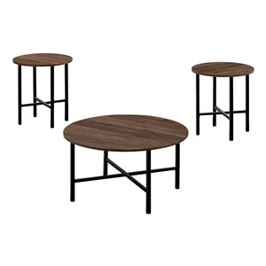 Monarch Specialties Accent Table Set - Brown Reclaimed Wood and Black Metal - Set of 3