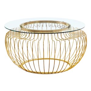 Monarch Specialties Coffee Table - Gold Metal with Tempered Glass - 36-in