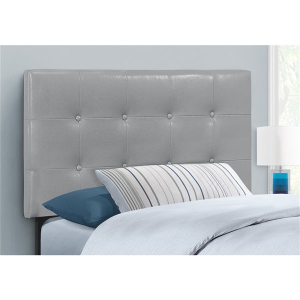 Monarch Specialties Headboard - Grey Leather Look - Twin Size