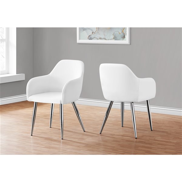 Monarch Specialties Dining Chair White Leather Look and Chrome - 33-in H - Set of 2