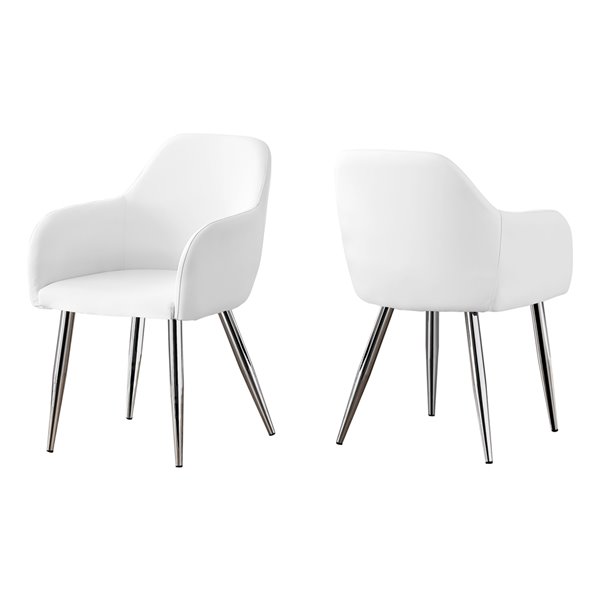 Monarch Specialties Dining Chair White Leather Look and Chrome - 33-in H - Set of 2
