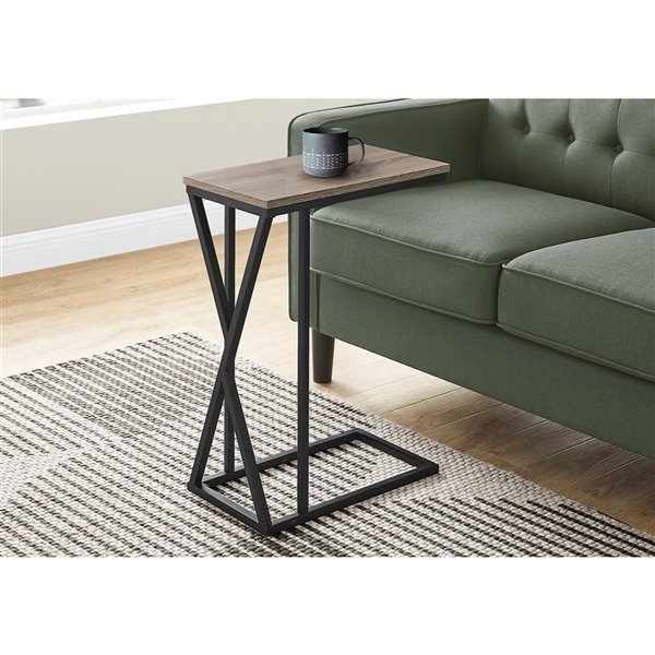 Monarch Specialties Accent Table - Dark Taupe Finish and Black Metal - 25-in H