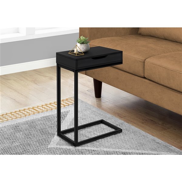 Monarch Specialties Accent Table with 1 Drawer - Black Finish and Black Metal