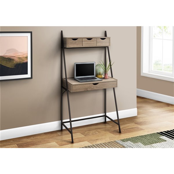 Monarch Specialties Computer Desk Dark Taupe and Black Metal - 32-in L