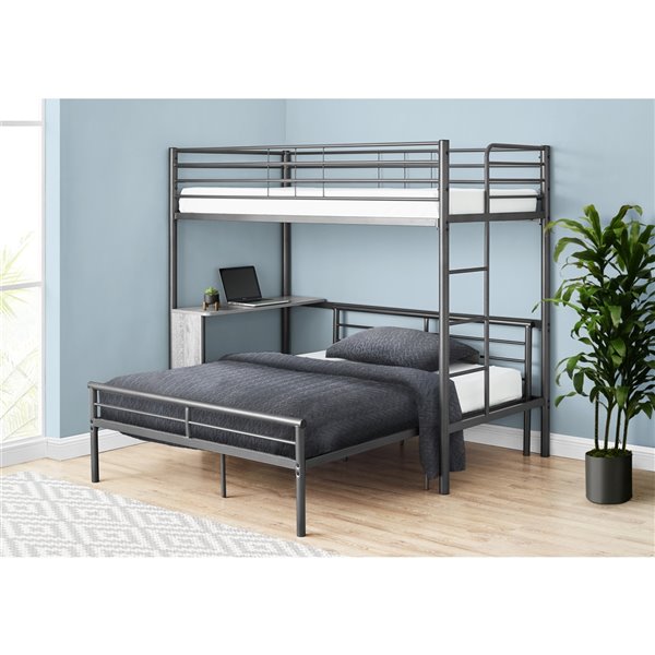 Monarch Specialties Bunk Bed Grey, Bunk Bed With Full On Bottom And Desk