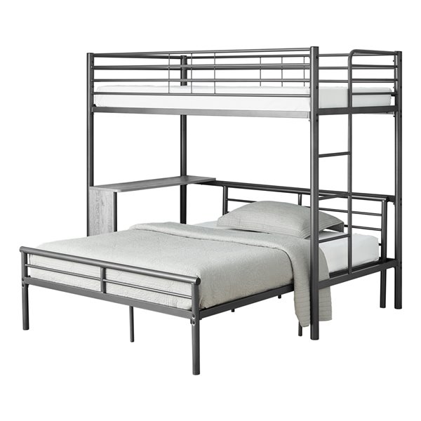 Monarch Specialties Bunk Bed Grey, Bunk Bed With Built In Desk