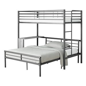 Monarch Specialties Bunk Bed - Grey Desk and Grey Metal - Twin and Full Size