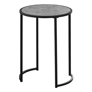 Monarch Specialties Accent Table - Grey Stone look and Black Metal - 24-in H