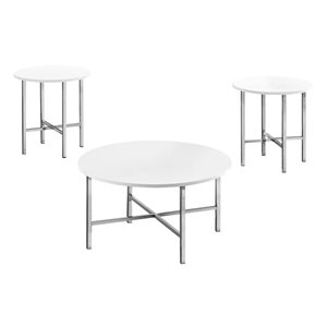 Monarch Specialties Accent Table Set - Glossy White and Chrome Metal - Set of 3