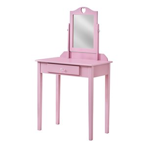 Monarch Specialties Dressing Table with Mirror and Storage Drawer - Pink