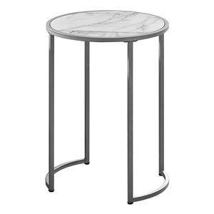 Monarch Specialties Accent Table - White Marble Look and Silver Metal - 24-in H