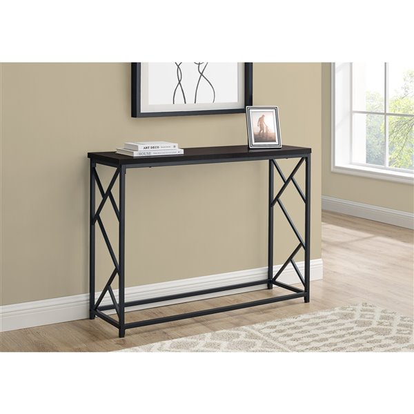 Monarch Specialties Console Table in Espresso and Black Metal - 44-in L