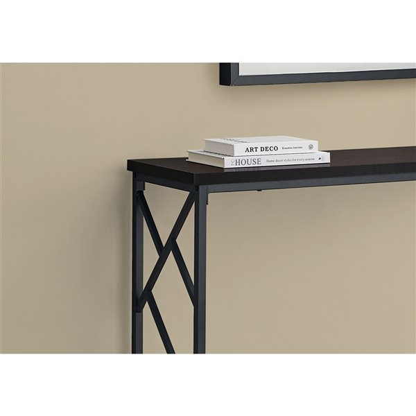 Monarch Specialties Console Table in Espresso and Black Metal - 44-in L