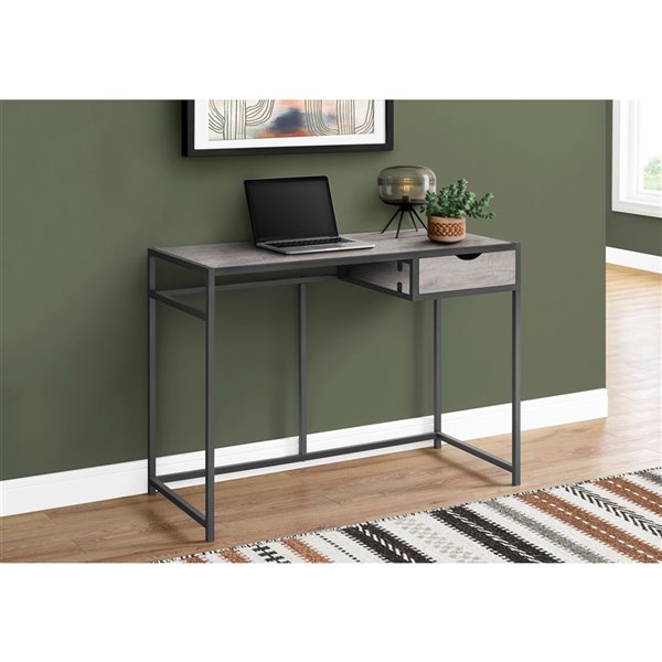 Bureau d'ordinateur Monarch Specialties de couleur gris et métal gris foncé, 42 po L