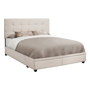 Monarch Specialties Bed in Beige Linen with 2 Storage Drawers - Queen Size