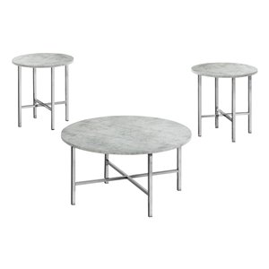 Tables d'appoint Monarch Specialties, ciment gris et métal chrome, ens. de 3