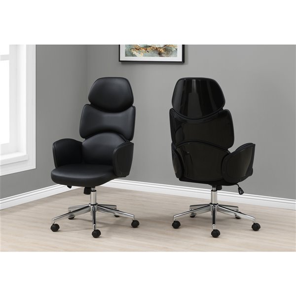 Monarch Specialties Office Chair with High Back Executive - Adjustable Seat Height - Black Leather Look