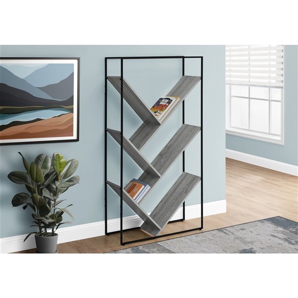 Monarch Specialties Bookcase Grey And, Slanted Shelves Bookcase