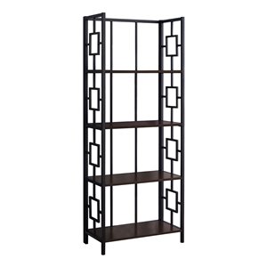 Monarch Specialties Corner Bookcase Etagere - Dark Taupe and Black Metal - 62-in H