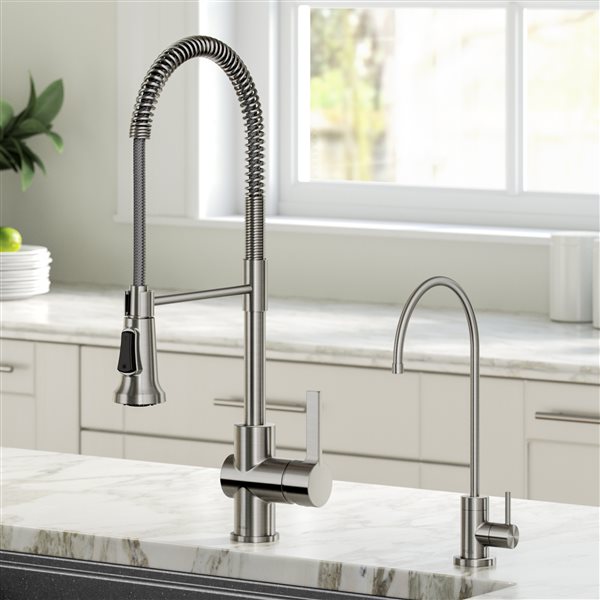 Kraus Britt Kitchen Faucet and Filter Faucet in Spot Free Stainless Steel