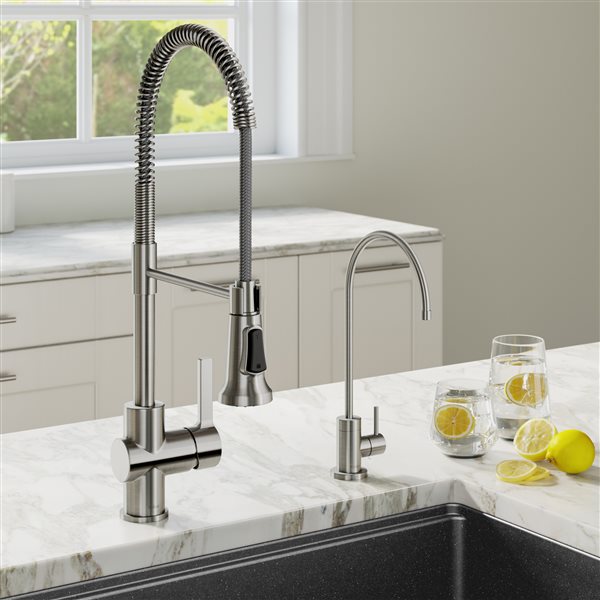 Kraus Britt Kitchen Faucet and Filter Faucet in Spot Free Stainless Steel