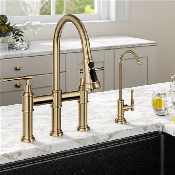 Kraus Bridge Modern Kitchen Faucet and Water Filter Brushed Gold RONA